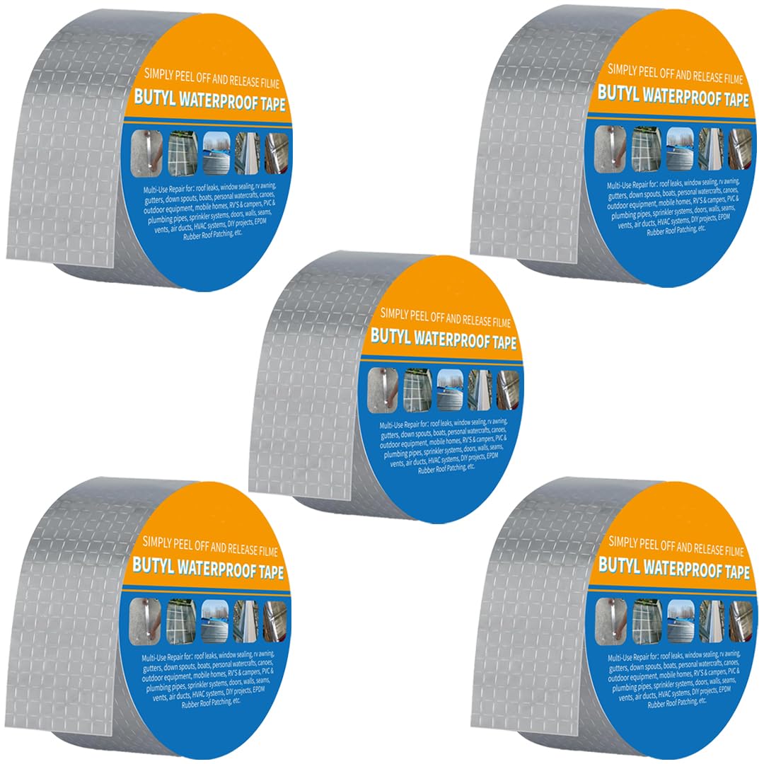 coku Strong Adhesive Waterproof Butyl Rubber Sealing Repair Tape for Water Tank | Instant Watertight Seal for Roof Cracking, Pipe & Window Sealing| Butyl Rubber Aluminium Foil Tape Roll (Pack of 5) (B0CZHY5XC1) Amazon Price History, Amazon Price Tracker