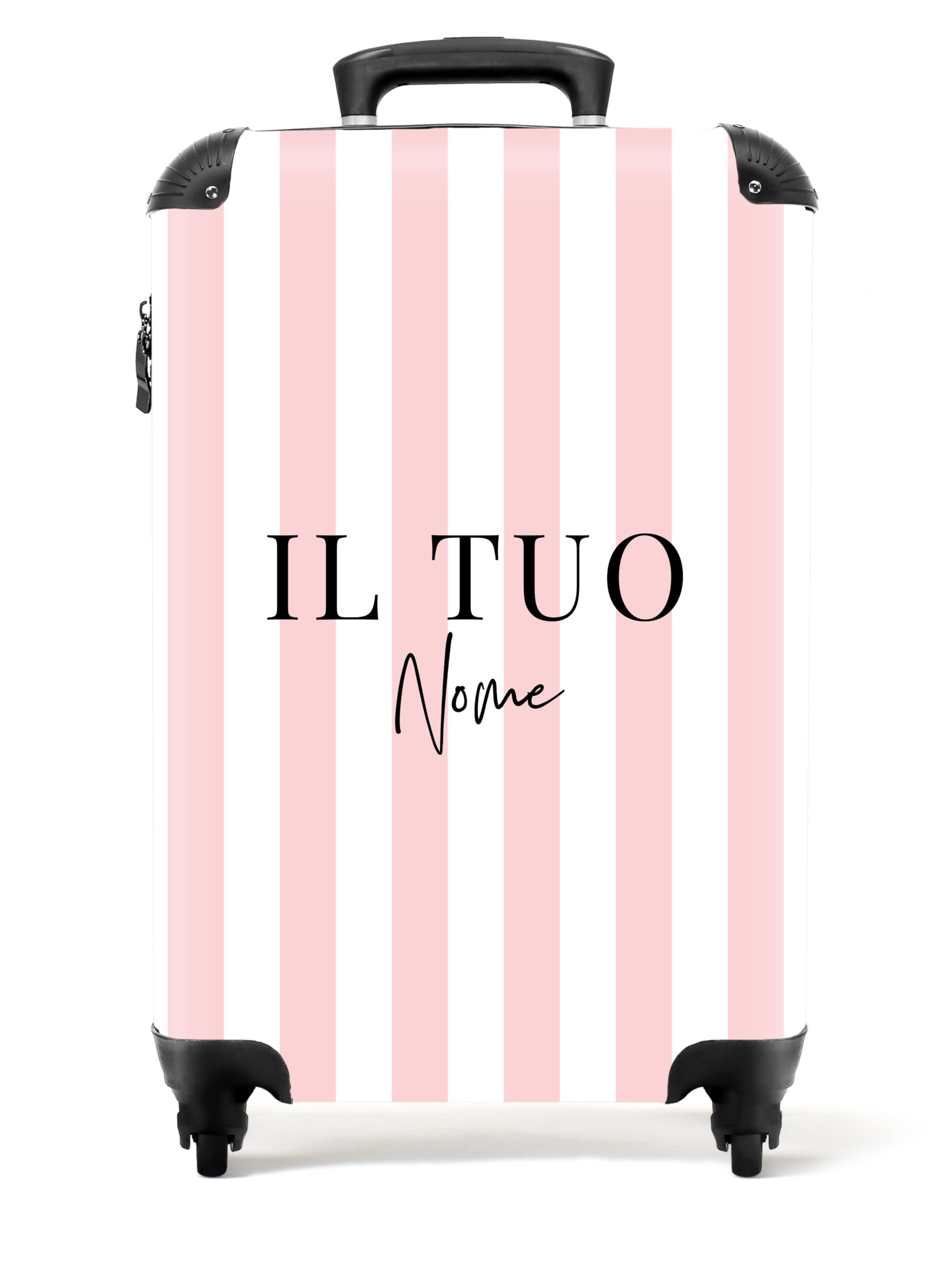NoBoringSuitcases.com Valigia Bambini, Trolley Bambina, Valigia Per Bambini, Trolley Bagaglio a Mano 55x40x20 cm, Valigia Personalizzabile, 55x40x20 cm (Strisce Rosa e Bianche - Verticali)