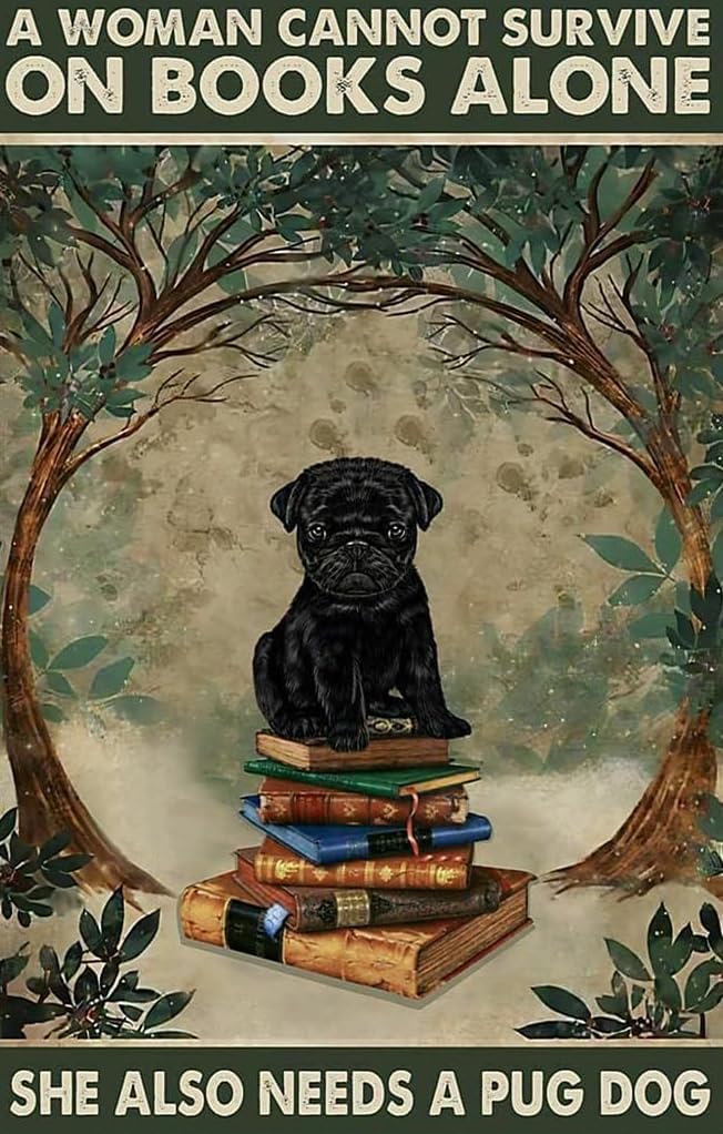 Black Pug 1000 Pieces Puzzle for Adult - A Women Cannot Survive On Books Alone - Dog Lovers Wooden Jigsaw Puzzles Challenging Educational Fun Interactive Toys for Family Creative Gift