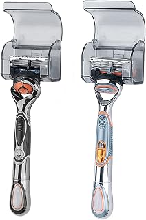LUEXBOX 2-Pack Self-Adhesive Waterproof Razor Holders with Cover for Shower Wall - Fits Fusion 5 Proglide, Mach3 (Grey)