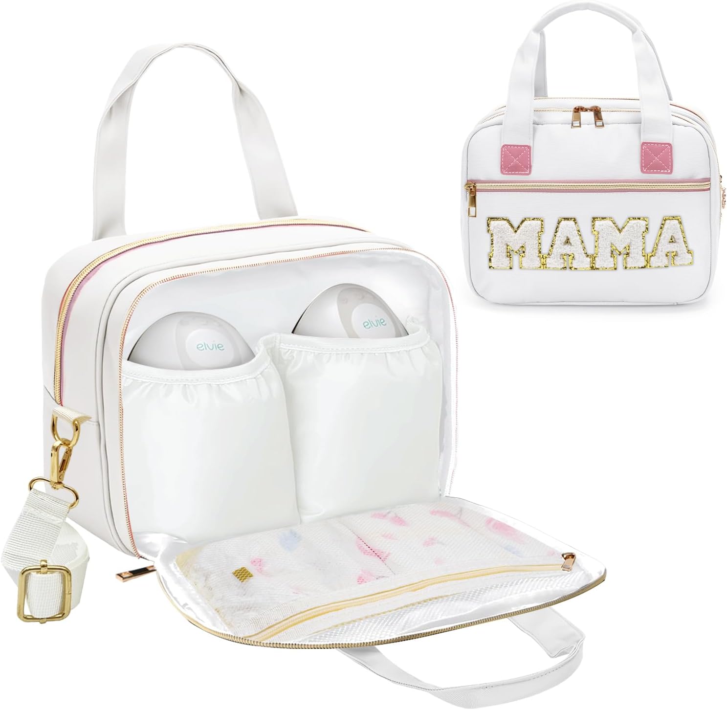 rain bunny Wearable Breast Pump Bag with Cooler and Ice Pack Compatible with Elvie Pumps and Medela Pump in Style, Pumps Cooler Bag with Shoulder Strap, Work, Travel and Family Use (White)