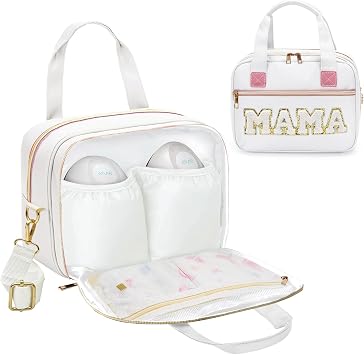 rain bunny Wearable Breast Pump Bag with Cooler and Ice Pack Compatible with Elvie Pumps and Medela Pump in Style, Pumps Cooler Bag with Shoulder Strap, Work, Travel and Family Use White