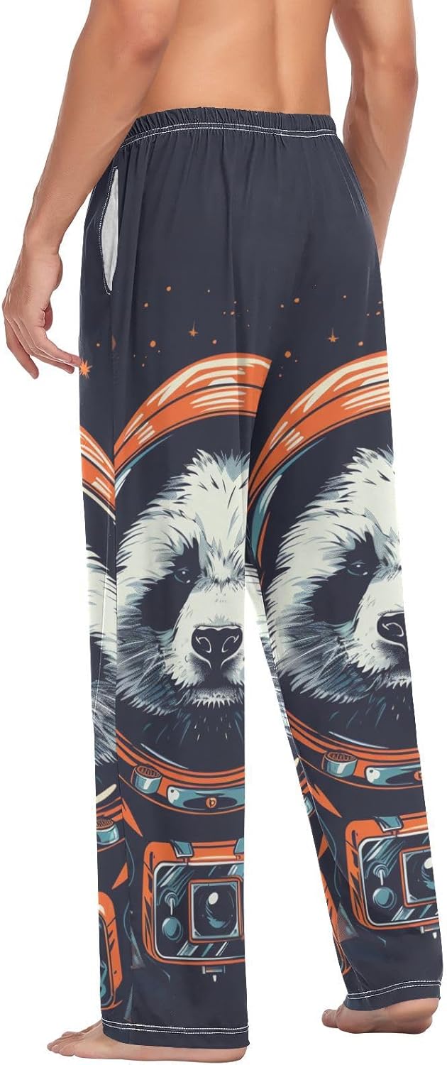 ALAZA Panda Astronaut Space Men's Sleepwear Mens Pajama Pants Bottoms with Pockets, S