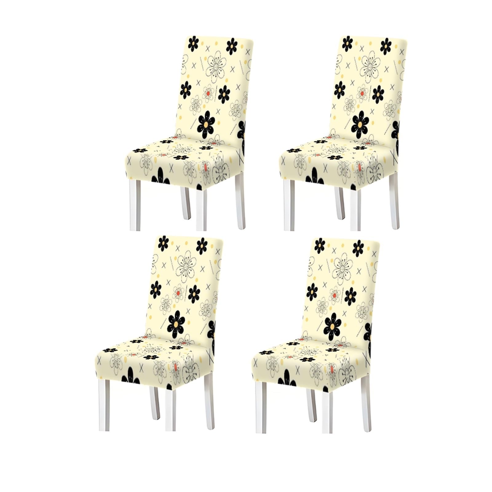 FZJKGH Black White Daisy Pattern Print Dining Chair Covers Set Of 2/4/6, Minimalist Stretch Slipcovers For Dining Room Removable Stretch Slipcovers for Dining Chairs(4PCSChair cover)