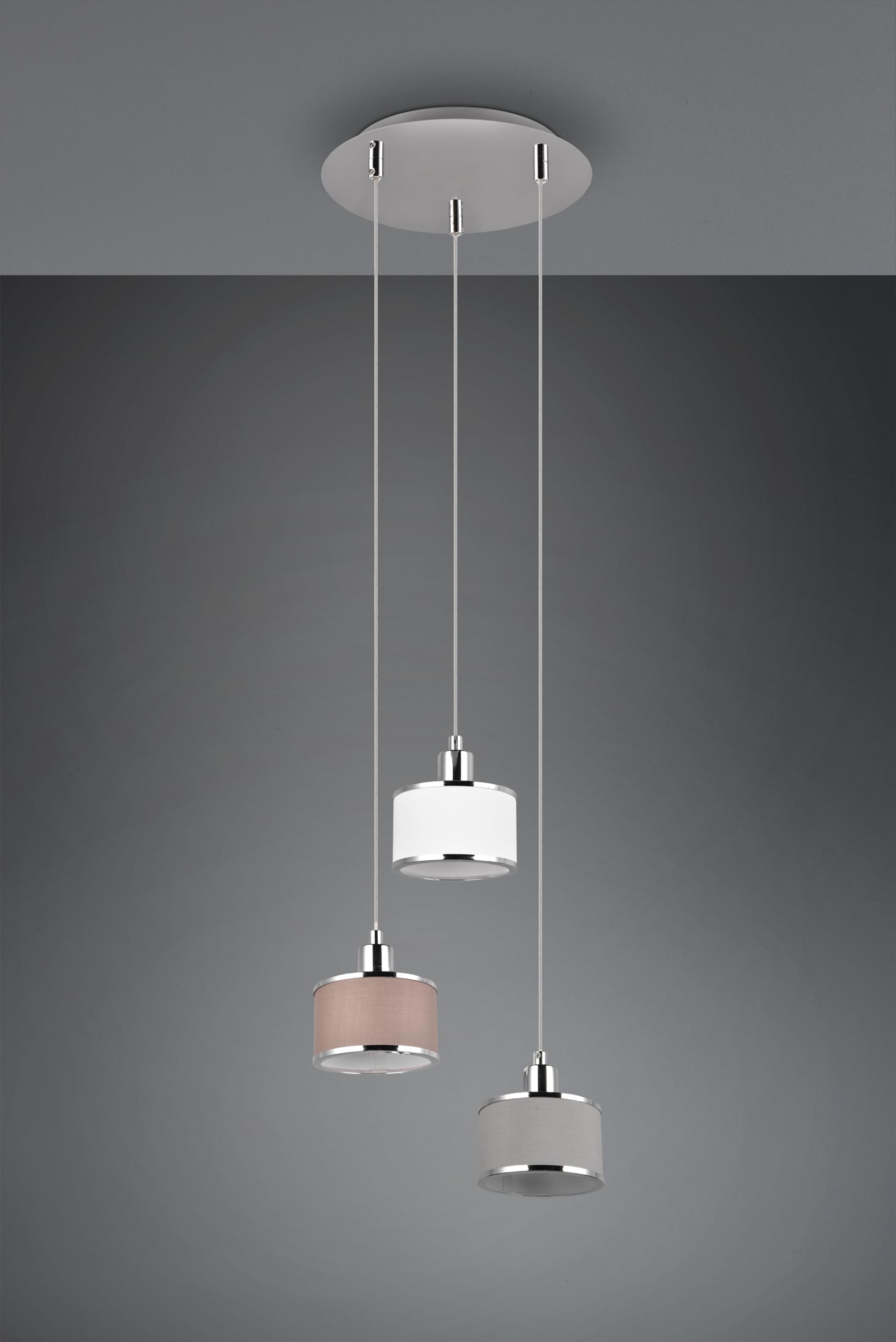 Trio Leuchten Pendelleuchte Kaprun 311630306, Metall Chrom, Schirm Stoff grau, exkl. 3x E14 |