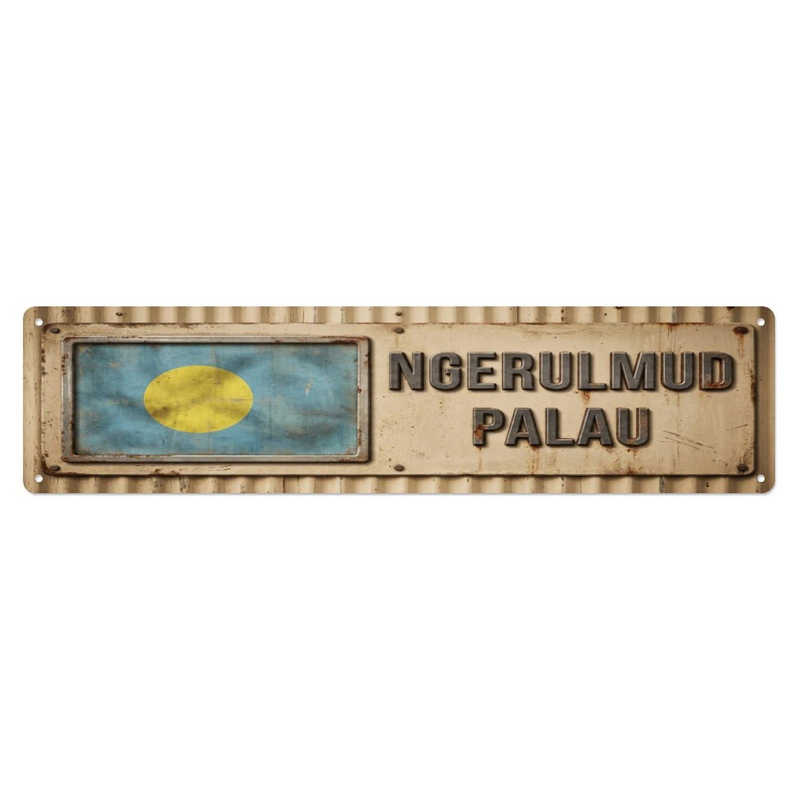 Okahys 4X16inch(10X40cm) Vintage Ngerulmud Palau Flag Decor Rustic Travel Metal Tin Sign
