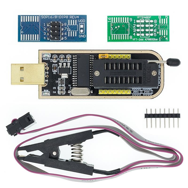KEERTAN KALPCH341A 24 25 Series EEPROM Flash BIOS USB Programmer + SOIC8 SOP8 Flash Chip IC Test Clips Socket Adpter Programmer