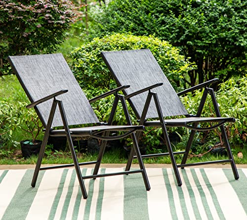 Phi Villa Patio Dining Chairs Set Of 2, Adjustable Folding Patio Sling Chairs Reclining High Back Chairs With Armrest For Outdoor Garden Lawn Pool Yard, Grey #TOP7