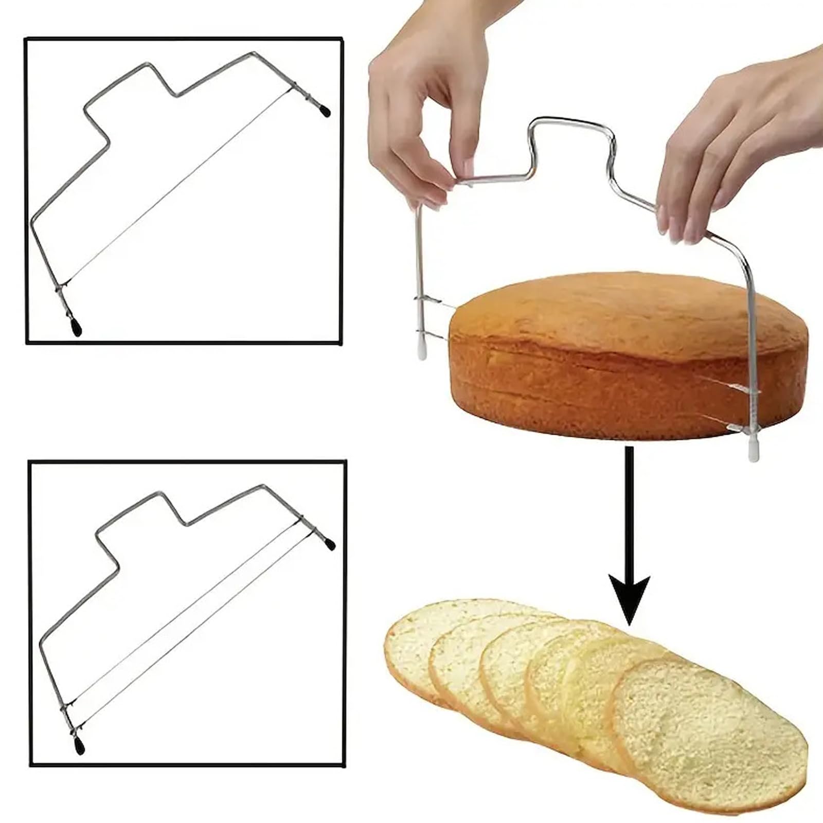 GIONAR Coupe-gâteau en Acier Inoxydable Réglable, 2 Pièces Lame Simple/Double pour Layer Cake