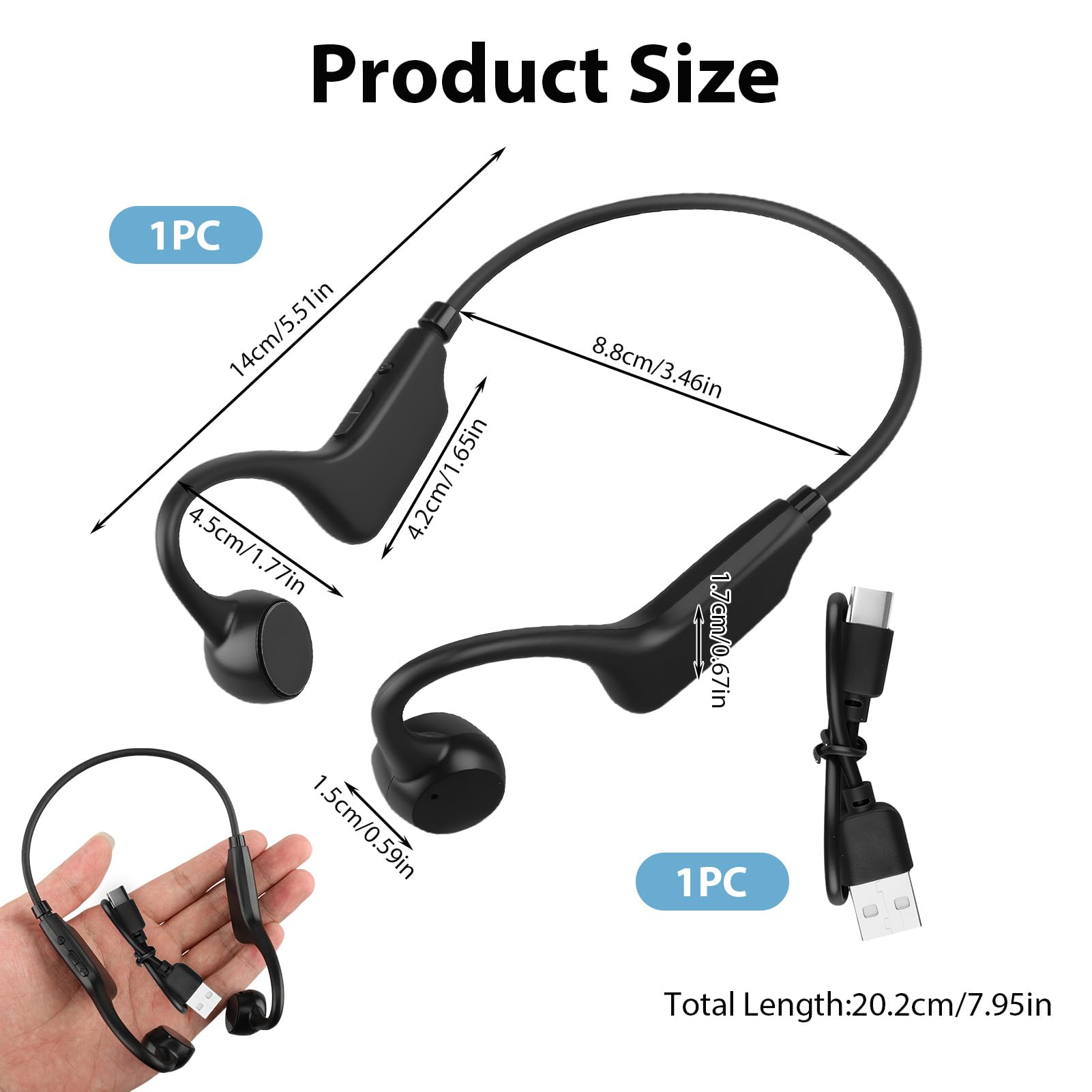 Casque Conduction Osseuse Ecouteurs Bluetooth sans Fil V5.3 HiFi Stéréo Sport avec HD Micro Casque de Sport étanche IPX8 pour Course à Pied Natation Cyclisme Fitness Bureau