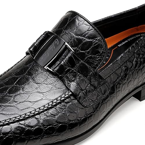 Image of Mens Leather Penny Loafers, Classic Crocodile Printed Business Dress Shoes with Metal Buckle Slip on Penny Shoes for Mens