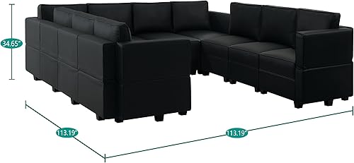 Miniatura 2 de Naomi Home Sarah Sofá modular con asientos de almacenamiento, sofá seccional de cuero de aire de 10 plazas para sala de estar, color negro