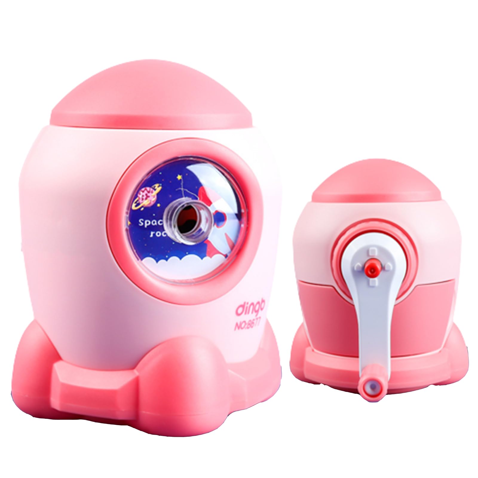 Photo 1 of Cartoon Pencil Sharpener, Pencil Sharpener for Primary School Children, Plastic, Manual (Pink Rocket)