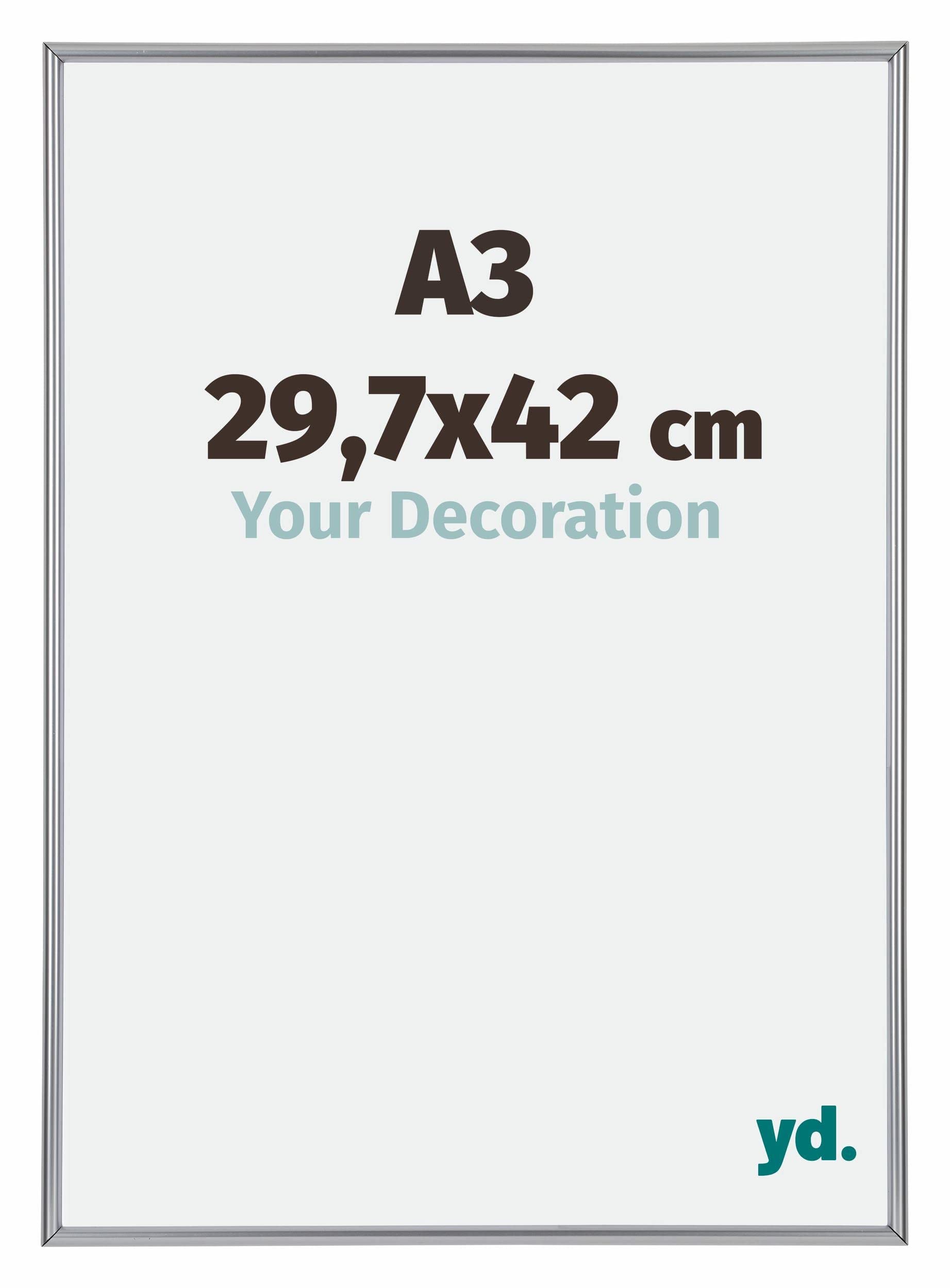 Your Decoration - Picture Frame A3 29,7x42 cm - Silver High Gloss - Decorative Wall Frame in Plastic with Antireflection - Frame A3 29,7x42 - Annecy