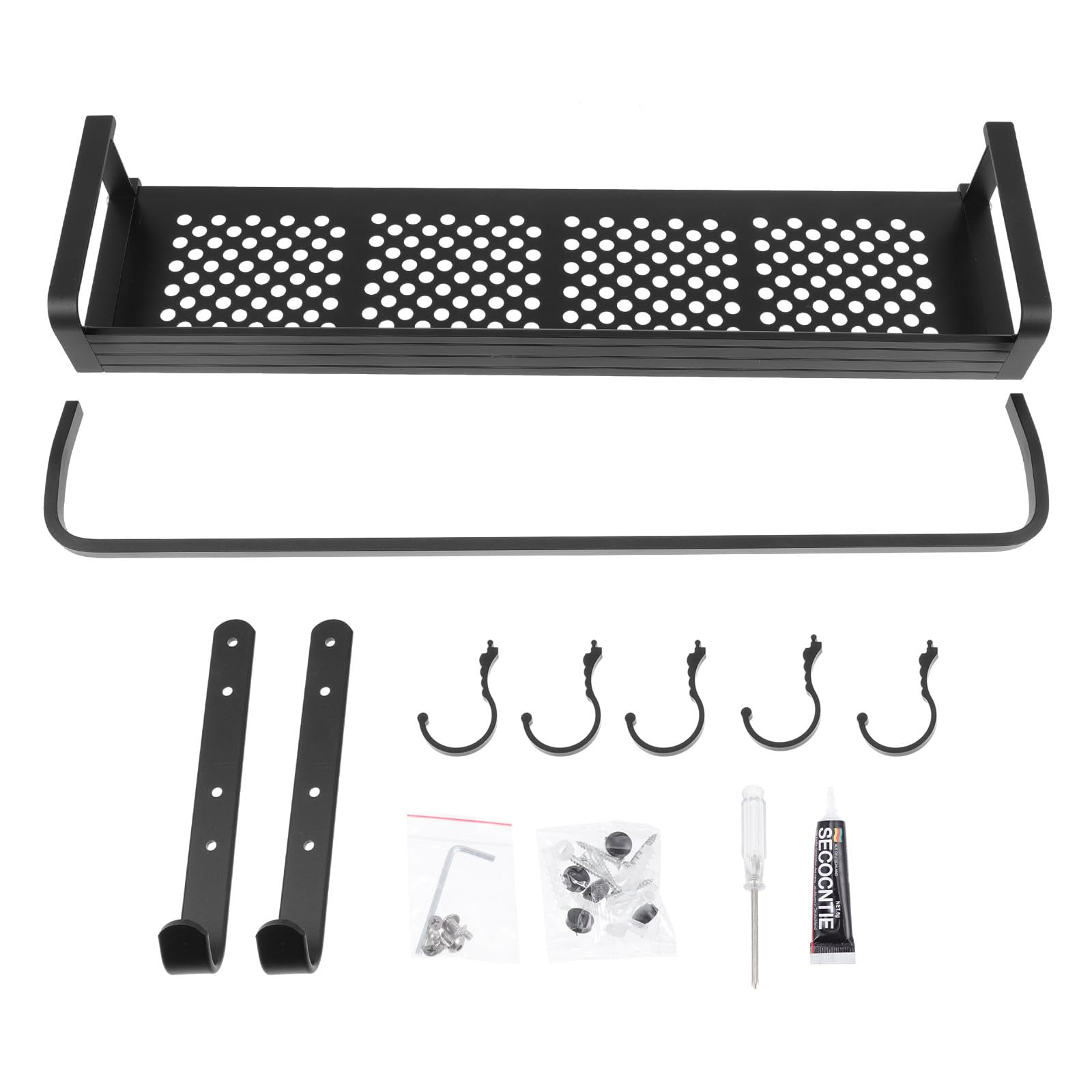 Estante de Ducha para Baño Organizador y Diseño que Previene Caídas Negro de Aluminio Espacial sin Taladro de 50cm Adecuado para Almacenamiento en Baño