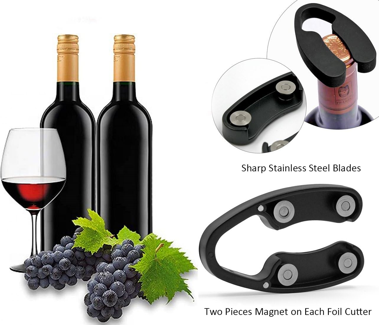 Wine Foil Cutter, Magnetic Foil Cutter for Wine Bottles Black Wine Foil Removes Stainless Steel ABS Wine Foil Cutter Tool, Great Wine Accessories Gift for Wine Lovers (3 Pack)