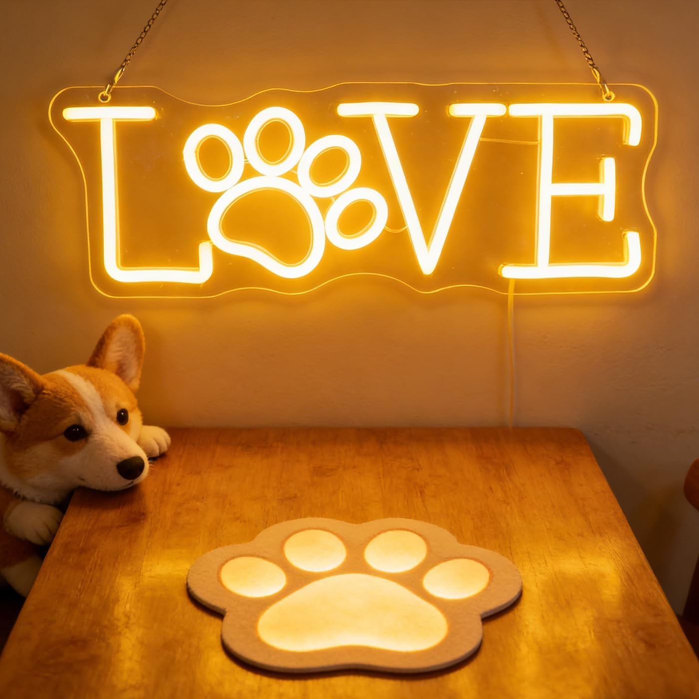 Love Paw Print LED Sign Decorative Neon Sign for Pet Store Bedroom Bathroom Decor Dog Cat Lovers' Home Wall Art Decorations Christmas Birthday Gifts (Warm white) - Image 2