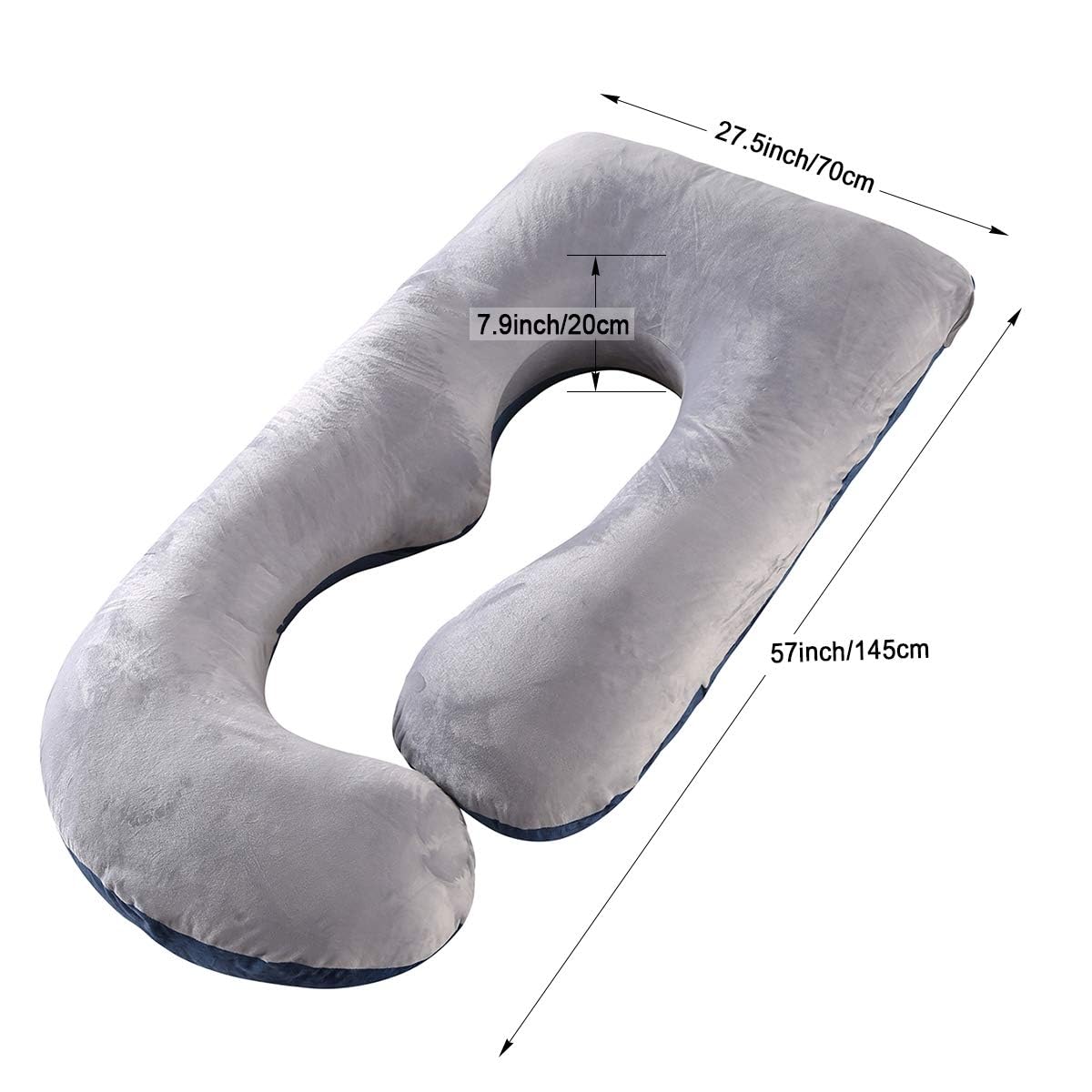 Coussin de Grossesse pour dormir, Coussin d'allaitement,Grand Coussin allaitement en forme de U de maternité avec Housse en Velours remplaçable et Lavable (Bleu Marine&Gris-Velours)