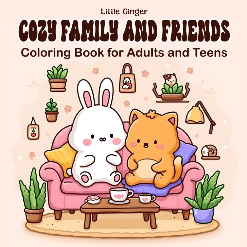 COZY FAMILY AND FRIENDS: Coloring Book for Adults and Teens Featuring Super Cute Animal, Charming Characters, Little Hygge Spaces and Nooks for Relaxation (Cozy Spaces Coloring)