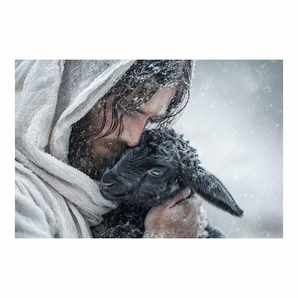 ZAMAEIU Jesus Art Pictures Posters Prints Embracing in thes Snows Religious Paintings, Wall Decor for Church,Prayer Room,Christians, Schools, Hospitals(white)-50x70cm Unframed