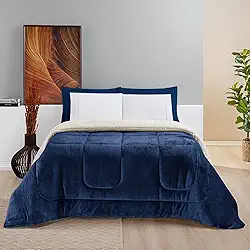 Cobertor QUEEN GIGANTE Manta Coberta Sherpa Macio Frio Intenso Grosso Coberdrom Dupla Face (Marinho)