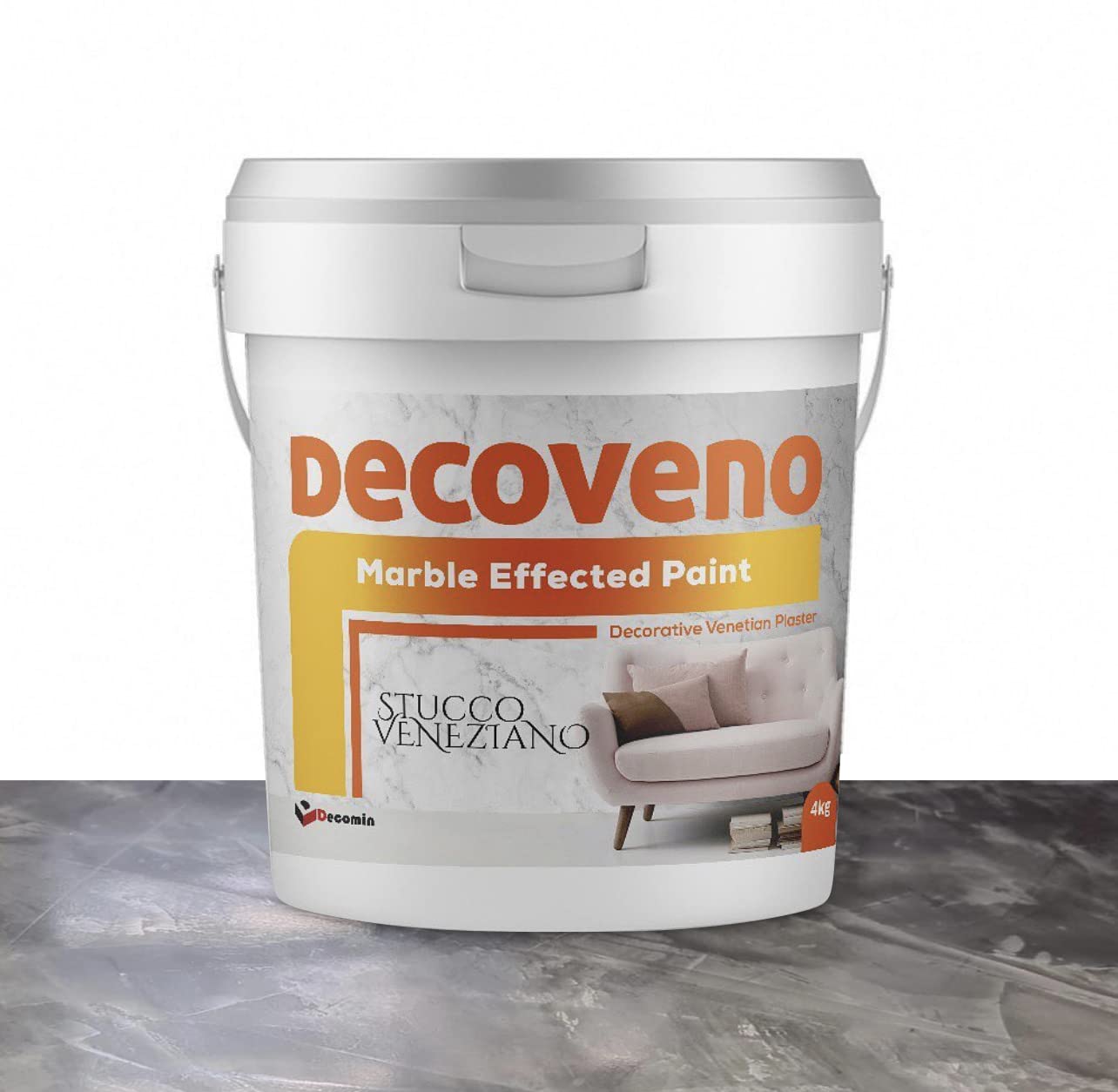 DECOVENO COLOUR Marble Effected Decorative Paint 4 KG - Authentic Venetian Stucco - Water Based Plaster - Shiny Smooth Finish (LIGHT GREY)