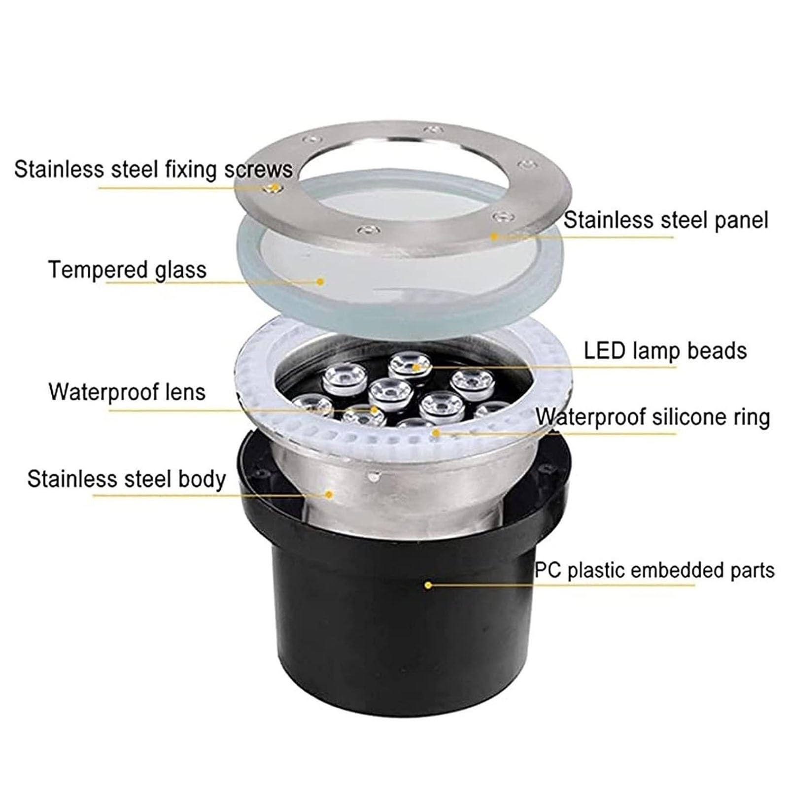 Fontana a LED sommergibile - Luce subacquea a LED for piscina, Faretto subacqueo impermeabile IP68, Luci da incasso for giochi d'acqua da 12 V, Faretto a LED, for laghetto, Illuminazione subacquea