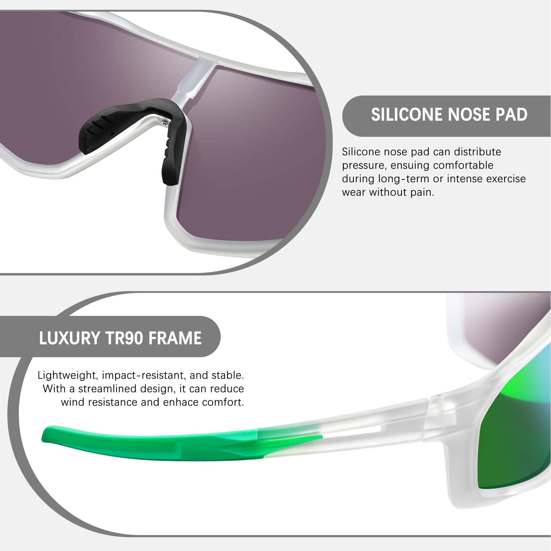Joopin Lunettes de Soleil Sports Polarisées pour Hommes Femmes Lunettes de Cyclisme Vélo Route Enveloppantes Protection UV400