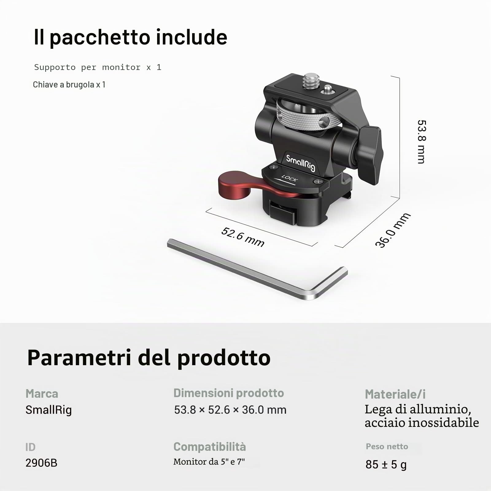 (Nuova Versione) SMALLRIG Supporto per Monitor Regolabile in Rotazione e Inclinazione con Supporto a Morsetto NATO - 2906B