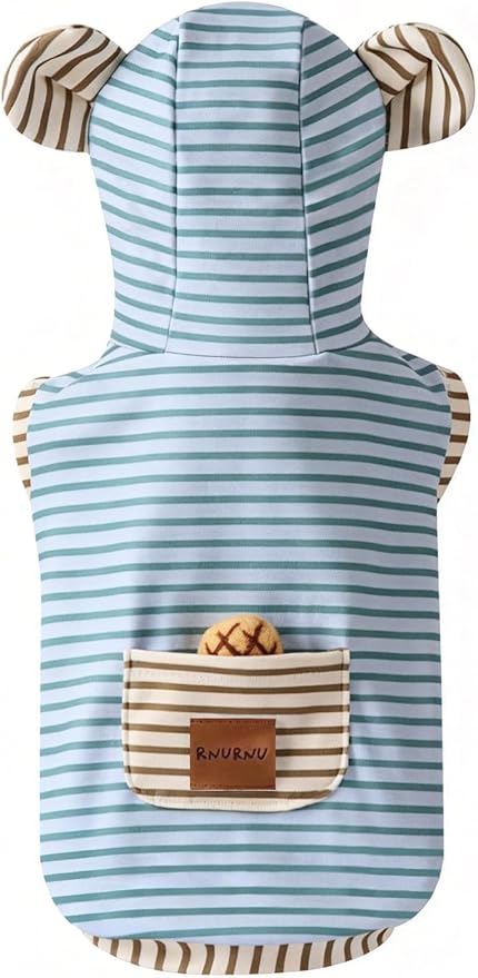 Angrypet Suéter con Capucha a Rayas para Perro Gato Azul Talla Grande miniatura 2