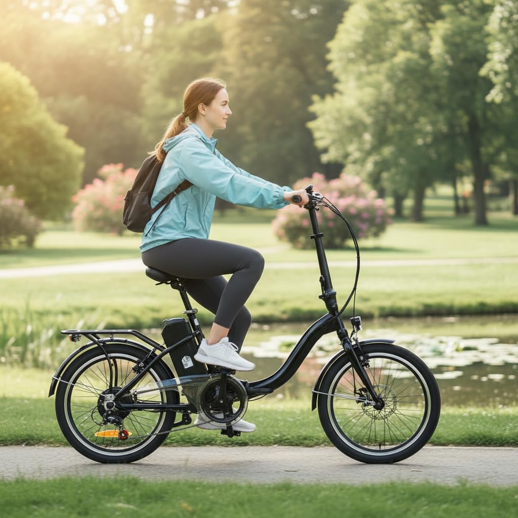 Eleglide Bicicletta elettrica pieghevole da 20", per adulti, 250 W, con batteria da 36 V, 7,8 Ah, portata 25 km/h, display a LED, freno a V, con portapacchi e luce