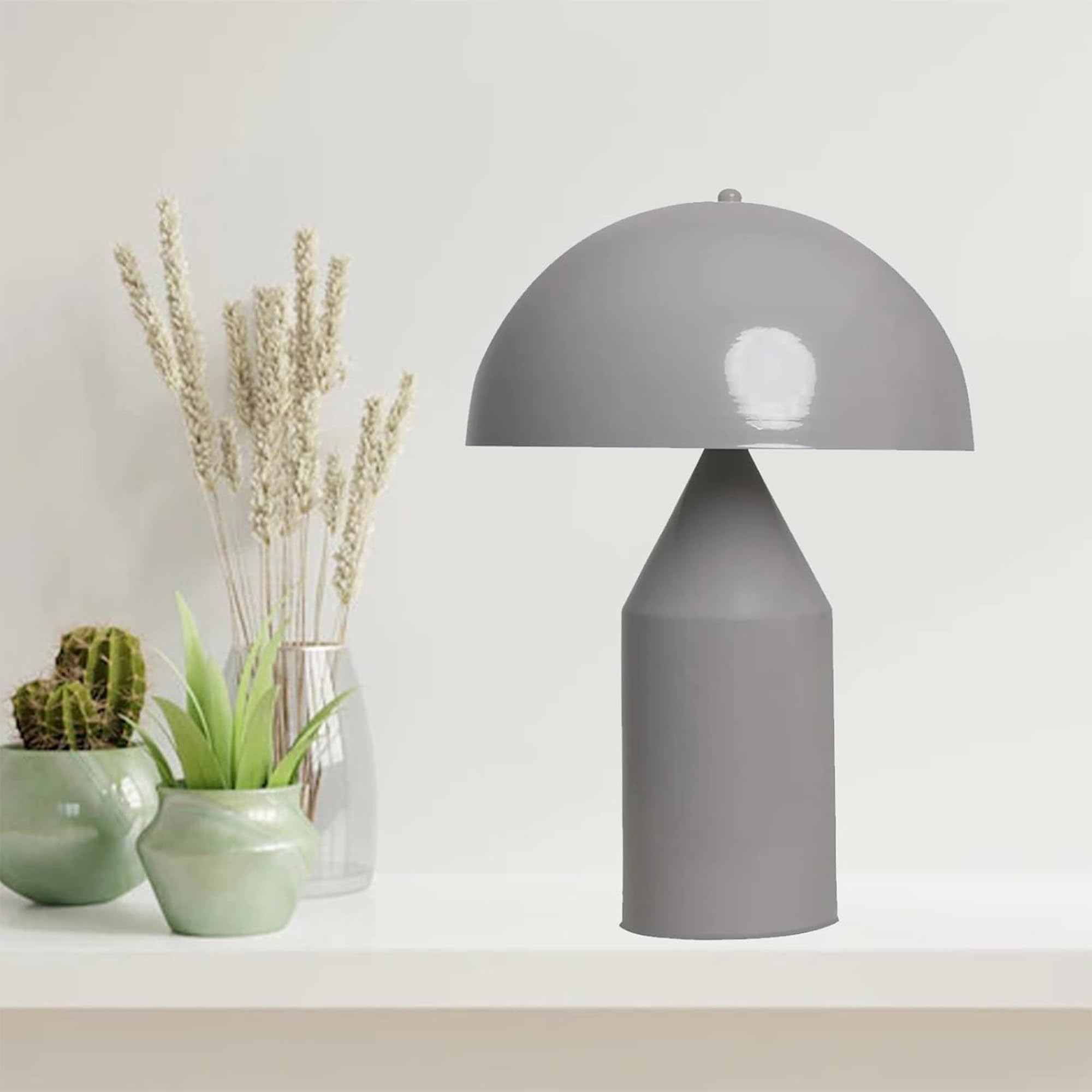bamyum Lipeo Table Lamp, Mushroom Lamp E27 Modern Desk Lamp, Metal Bedside Lamps for Bedroom Living Room Office Study Room Library Reading Lamp, Nightstand Lamp, Gray Mushroom Decor for Home