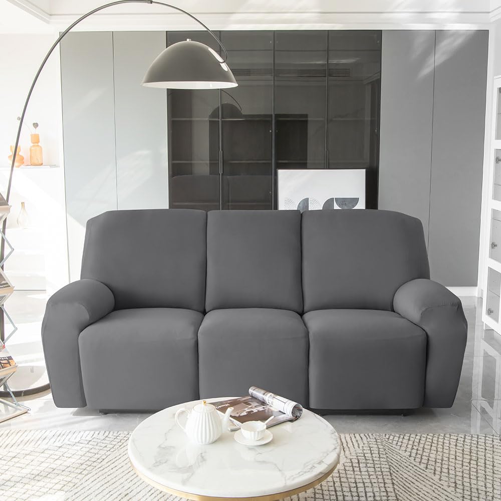 Highdi Housse de Fauteuil Relax Doux Extensible, Couleur Unie Housse de Canapé Antidérapante avec Poche Latérale, Protege de Meubles Lavable pour Fauteuil Inclinable (Gris foncé,3 Places)