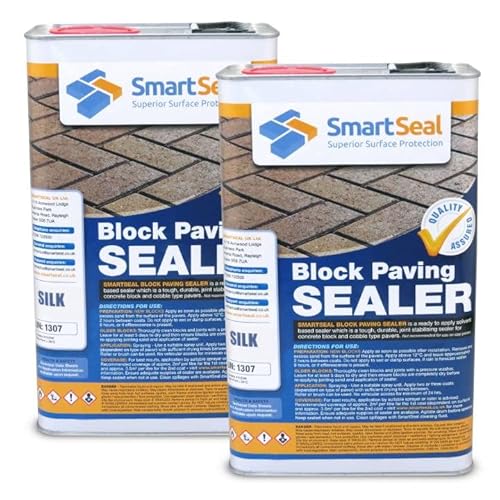 Smartseal Block Paving Sealer - Silk Finish – Wet Look Block Paving Sealer, Sand Hardener & Weed Inhibitor. Satin Finish Premium Block Paving Sealant for Block Paved Driveways & Patios (‎2 x 5 Litre)