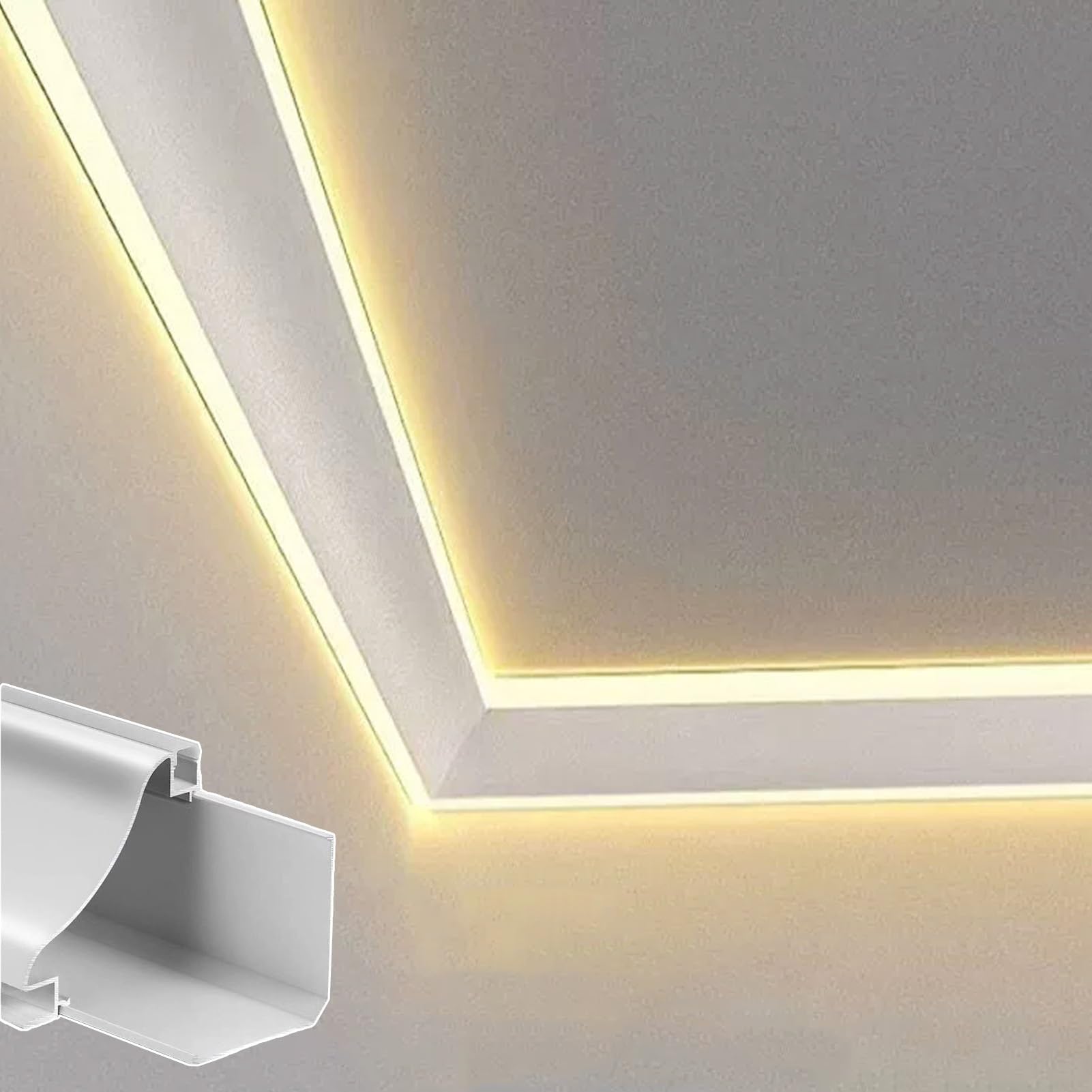 Innovz Aluminum Led Crown Molding for Ceiling, Crown Moulding Trim LED Diffuser Channel with Milky Cover, LED Dual Strip Track for Ambient Home Accent