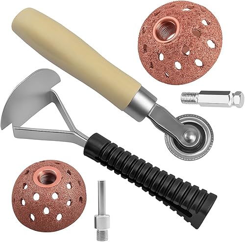 4PCS Car Tire Repair Patch Tools, 42mm 55mm Vehicle Buffing Wheel with Tire Patch Roller Scraping Cutter, Auto Tyre Grinding Polishing Kit,