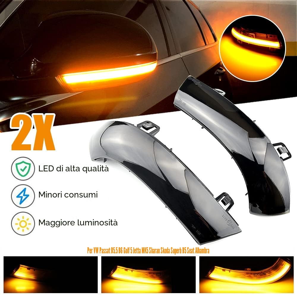 2 pezzi Indicatore LED sequenziale di direzione luce dinamica Compatibile con VW Golf 5 GTI V MK5 Je-tta Pa-ssat B5.5 B6 R36 R32 Eos Sha-ran Su-perB