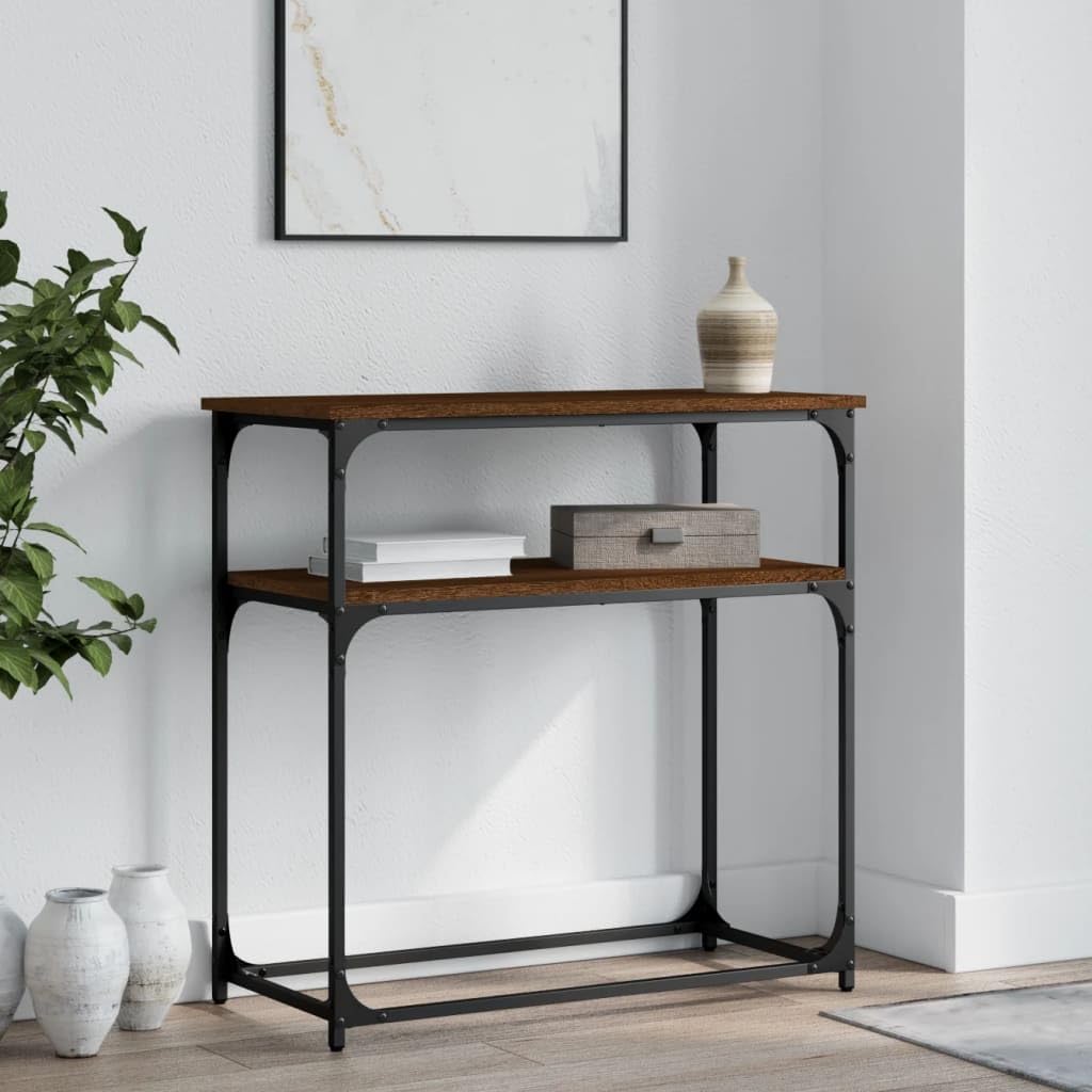 SXZenSpace Console Table Brown Oak 75x35.5x75 cm Engineered Wood Sofa Side with Metal Frame Adjustable Feet Slim Hallway Occasional Furniture for Living Room Bedroom Entryway