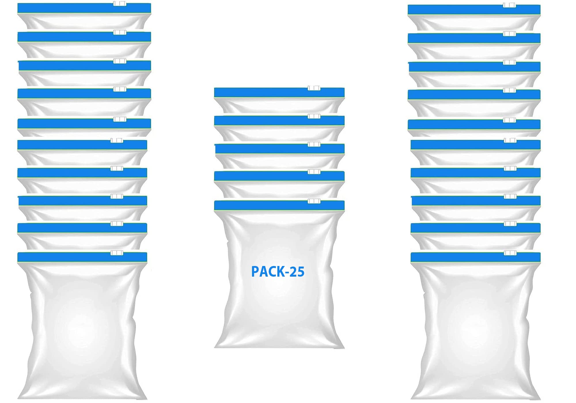 ZUCLLIN Pack 25 Zip Lock Bags For Food Storage-Reusable Pouch-Durable & Leakproof Ziplock Bags For Food Organization-Bpa Free,Eco-Friendly,Transparent Zip 'N' Lock Bag With Slider A632, 20 Centimeters