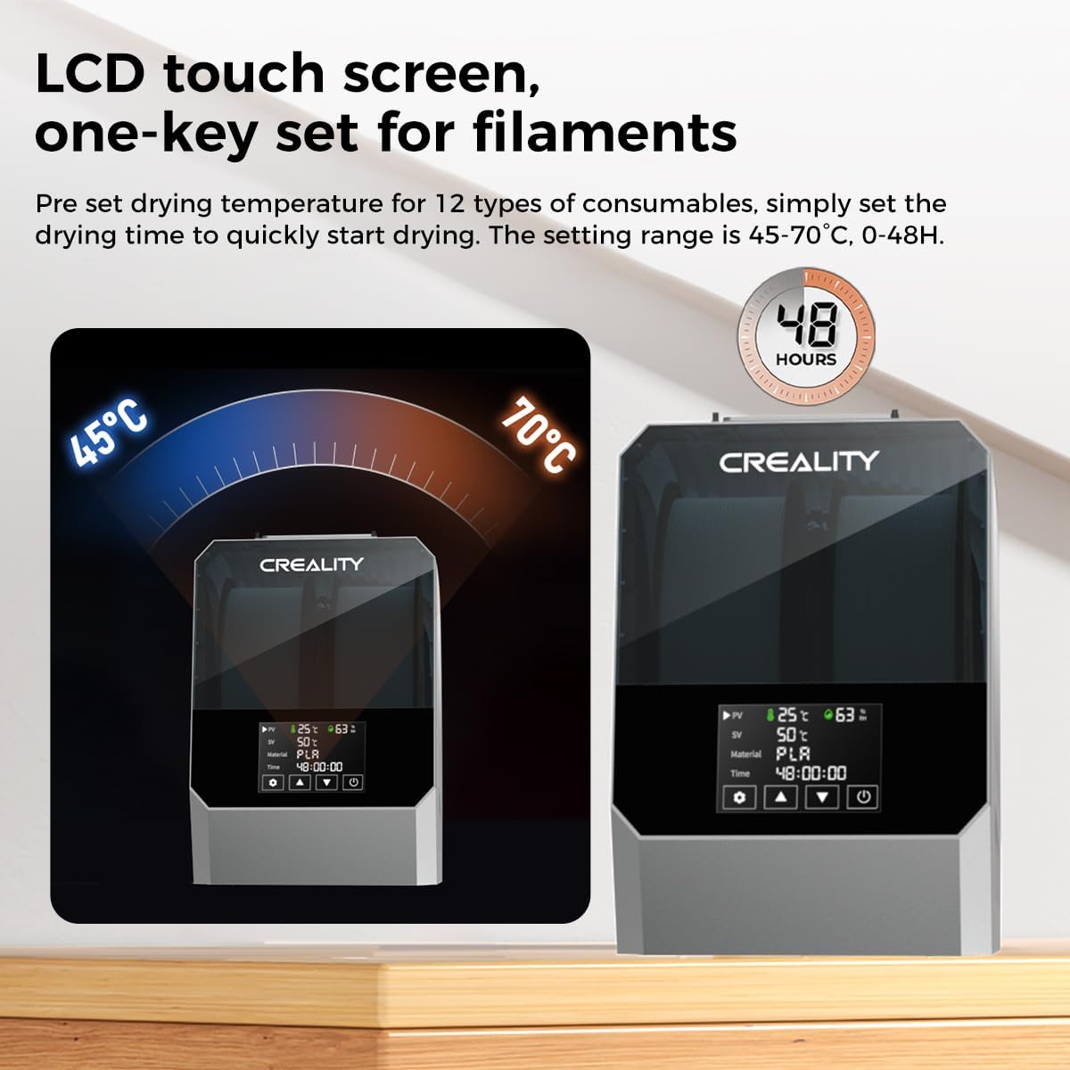 Creality Offizielle Space PI Filament Trockner Plus, 2 Rollen 3D Drucker Filament trocknerbox mit 360° Heißluftheizung, Dehydrator für PLA ABS PETG TPU 1.75/2.85mm