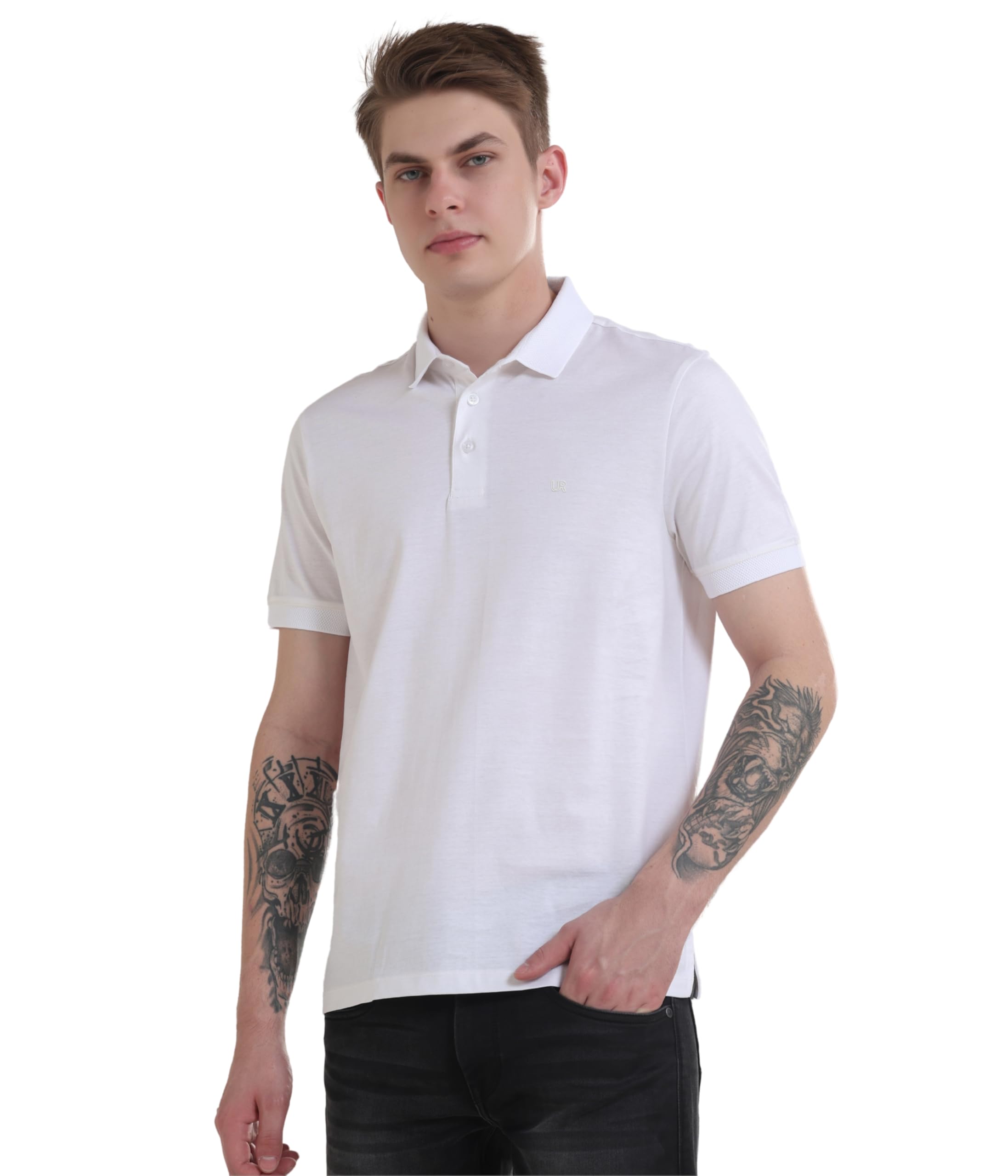Anti Odor Men's Casual Polo T-Shirt Jacquard Collared Neck Half Sleeves | Moisture Control and Wicking | 100% Gassed Mercerized Cotton Solid | Available in Plus Sizes-image-19