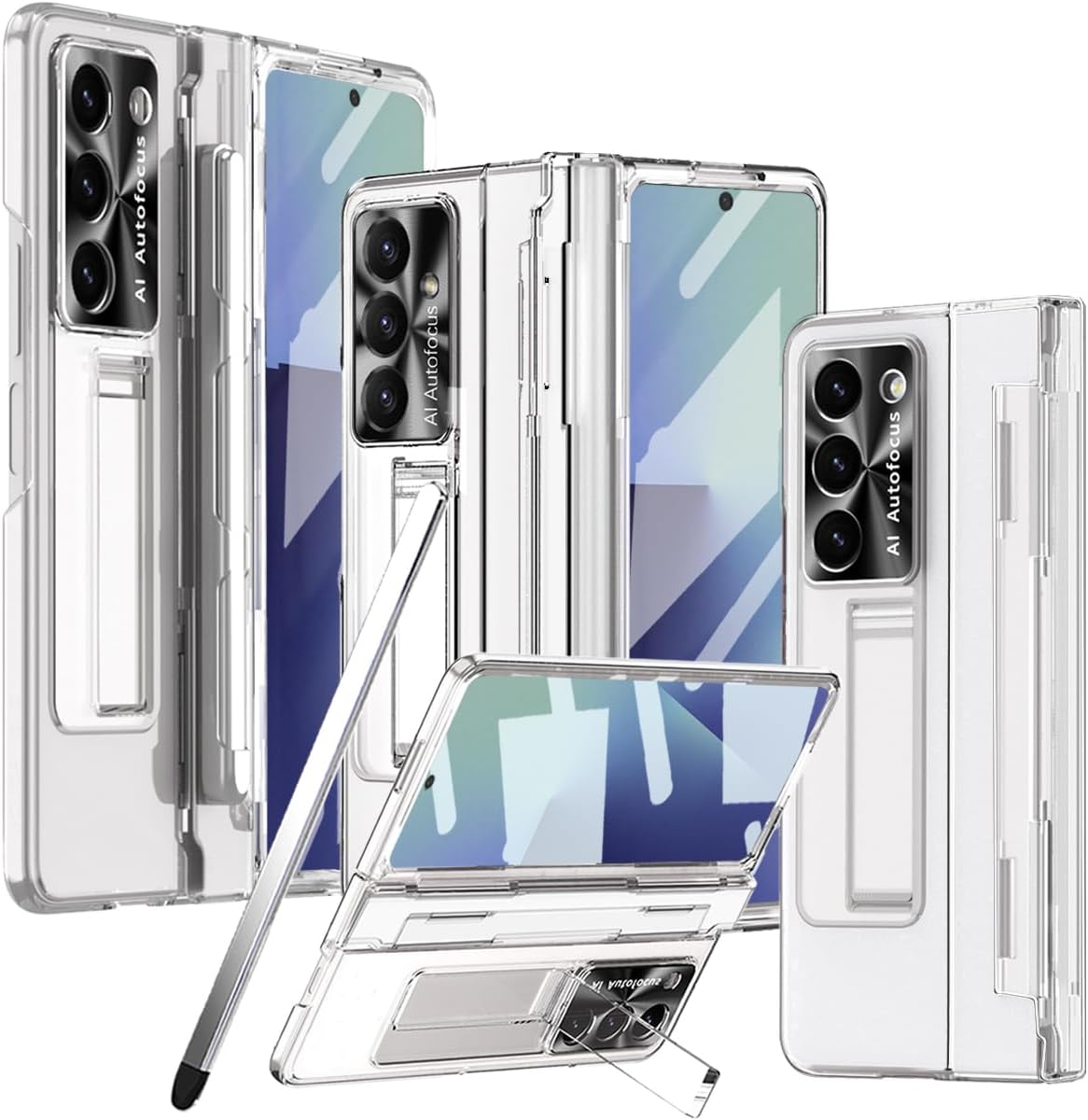 for Samsung Galaxy Z Fold 7 Case with S Pen Holder & Stylus, One-Piece Z Fold7 Clear Case with Kickstand Hinge Protection HD Screen Protector Anti-Scratch Protective Cover for Z Fold 7 Clear