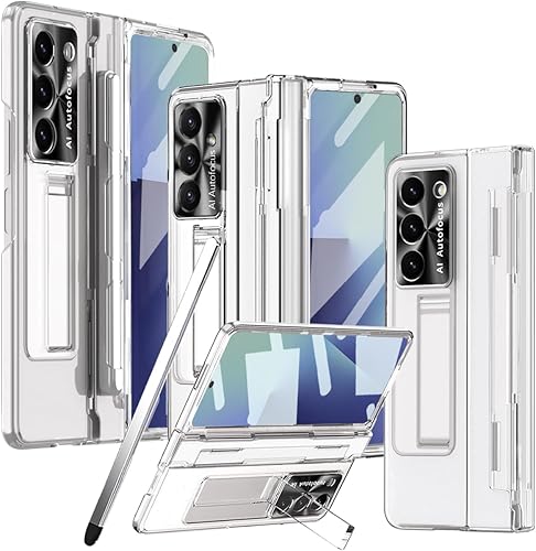 Miniatura 13 de Funda transparente para Samsung Galaxy Z Fold 5 con S Pen y soporte para bolígrafo, diseño de una sola pieza Z Fold 5, funda para teléfono