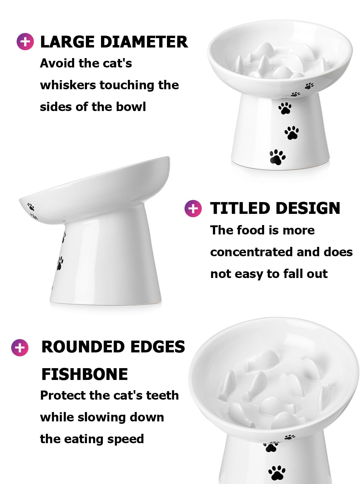 Y YHY Mangeoire lente pour chat, 15,2 cm, gamelle surélevée pour chien, gamelle anti-vomissements en céramique pour nourriture sèche et humide, blanc