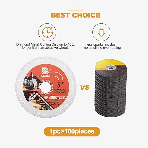 Miniatura 9 de Rueda de corte de diamante, hojas de sierra de diamante soldadas al vacío de 4 12 pulgadas x 78 pulgadas a 58 pulgadas para tubo de acero de metal,