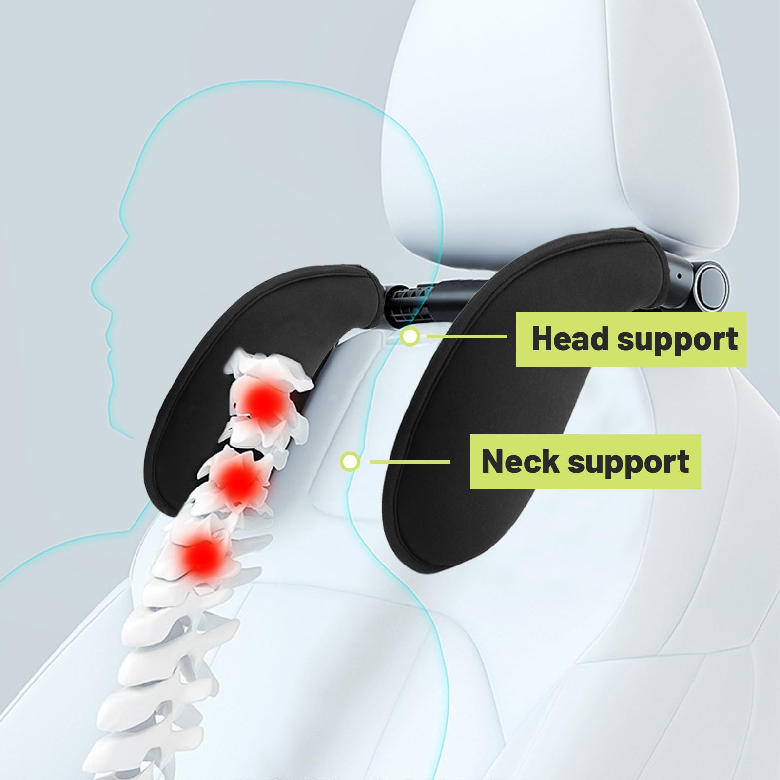 Appui-tête réglable pour Auto, Enfants & Adultes | Mousse à mémoire haute qualité, réglable et ergonomique – le soutien idéal pour les longs trajets en voiture.