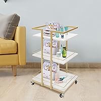 Vista 6 de Carrito de almacenamiento de plástico rodante de 3 niveles con ruedas con bloqueo, estantes de almacenamiento multifuncionales para cocina, sala