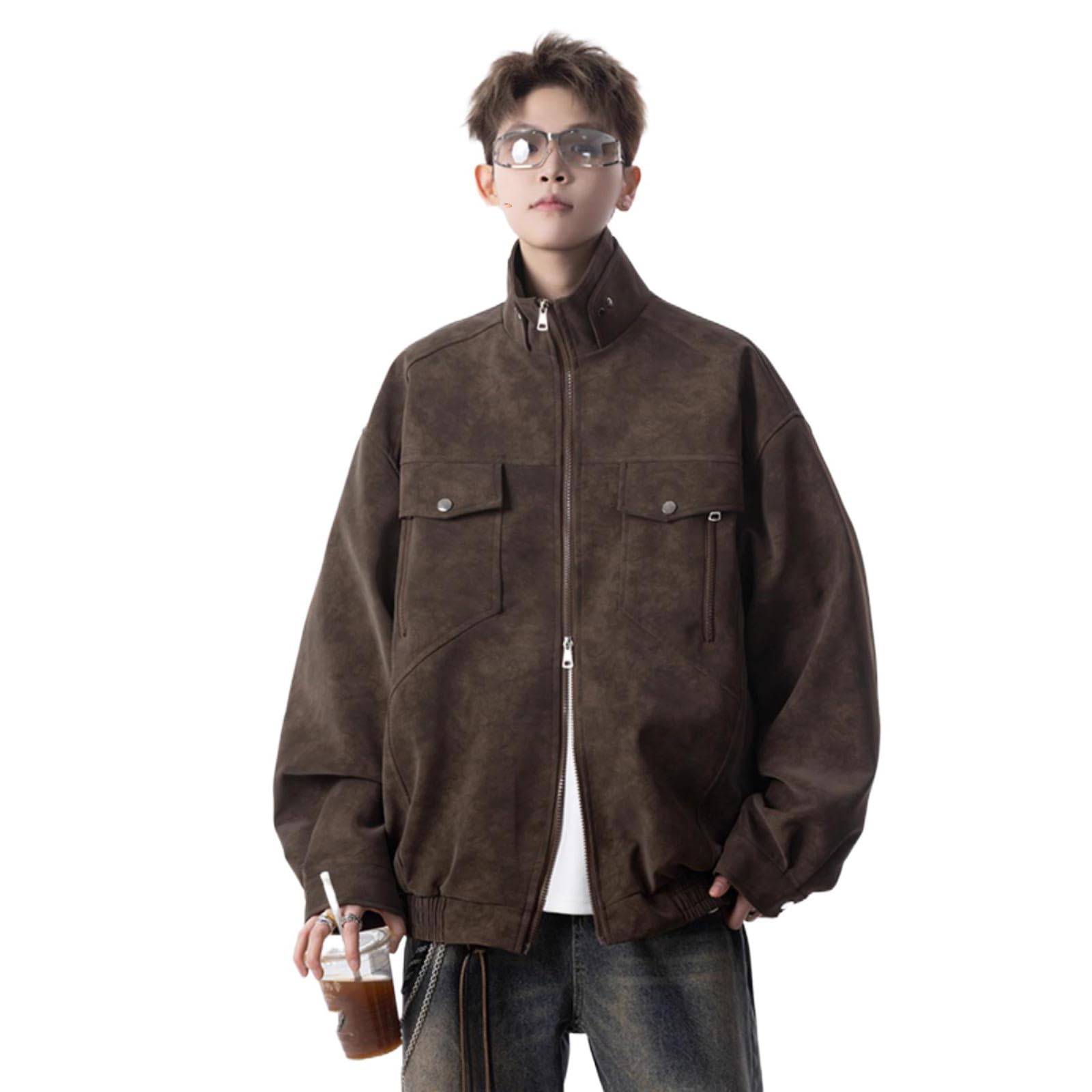 GUOYUXIAO Men's Jacket Male's Spring Casualwear Loose Coat-coffee-X-Large