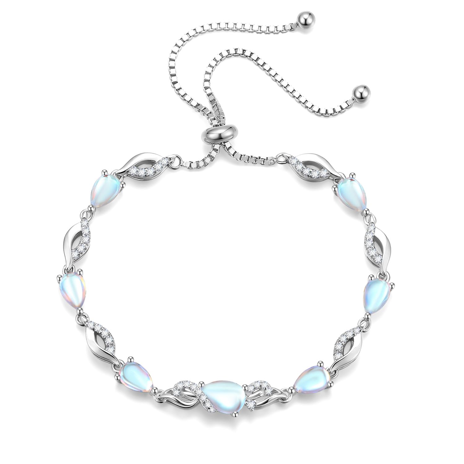 FANCIME Sterling Silber Blatt Geburtsstein Damen Tennis Armband | Verstellbares Glitzer Tennis Armband Schmuck Geschenke für Damen Frauen Freundin Ehefrau Mutter