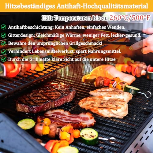 3 Stück Grillmatte, 42×36cm Antihaft Grillgitter Wiederverwendbar, Grillmatte für Gasgrill, Holzkohle, Elektrogrill, Luftfritteuse, Backofen